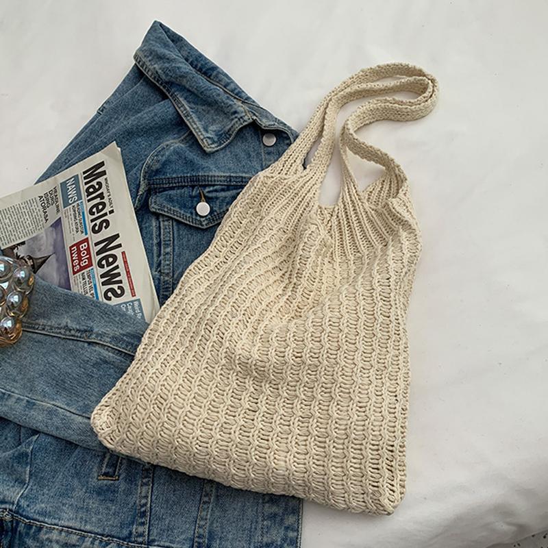 Пляжные сумки Женская сумка через плечо Вязаная крючком сумка Дизайнерская вязаная сумка-шоппер с полой ручкой сверху