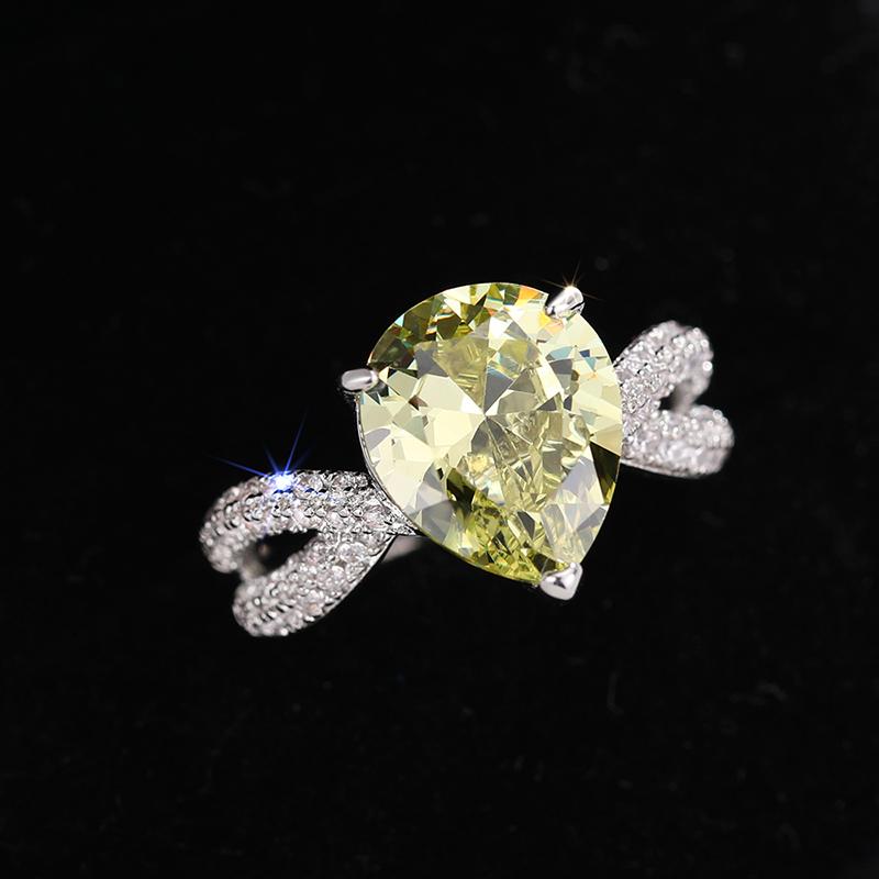 Кольца Huitan Waterdrop Cubic Zircon для женщин, светло-желтые кольца в форме груши, роскошные свадебные аксессуары, новые модные ювелирные изделия