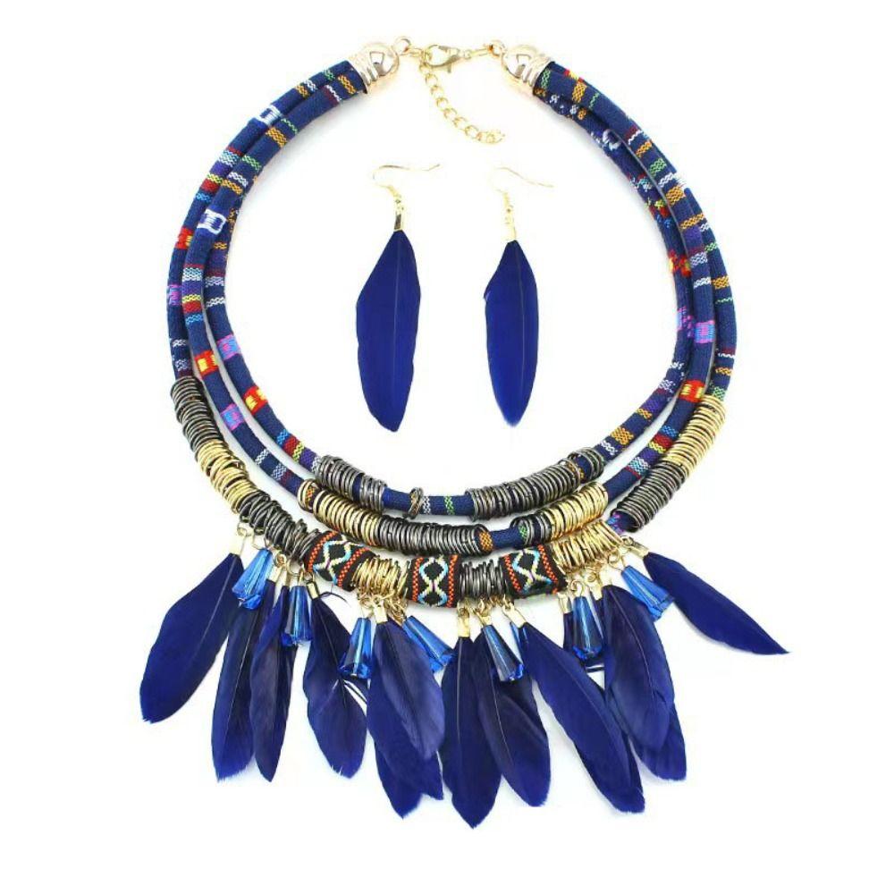 Metal Ethnic Necklace Multilayer Jewelry Sets Exquisite Necklace Earrings Set Women