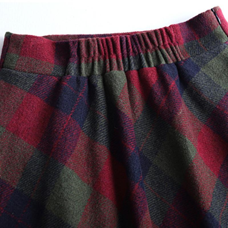 Длинная юбка Женская осенняя шерстяная полуюбка А-силуэта Юбка с большим подолом Винтажная клетчатая длинная юбка