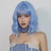 Blue Bob Curly Wavy Synthetic Wigs with Bangs Short Colorful Blue Cosplay Wig for Women DaiIy Lolita Natural Heat Resistant Hair