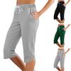 Women Cropped Pants Elastic Waist Adjustable Drawstring Solid Color Mid-calf Length Pants with Pockets Daily Wear
