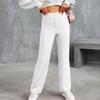 New Women High Waist Casual Straight Pants with Pockets European American Fashion Elastic Waist Button
