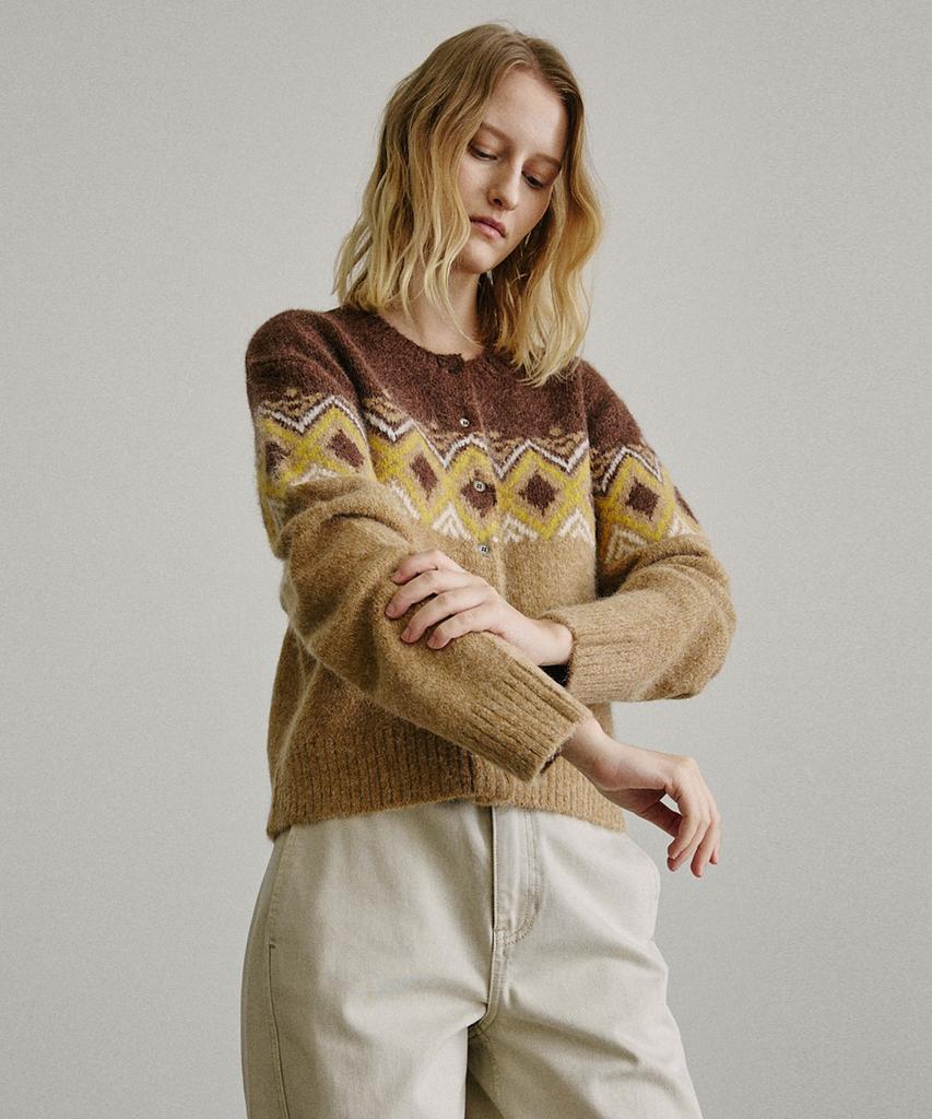 Artid Alpaca Fair Isle Knit Cardigan_Brown