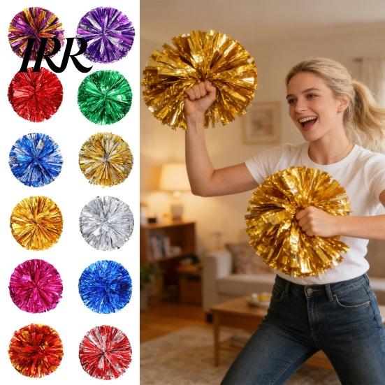 Cheer Squad Accessories 2 Pcs Cheerleader Pom Poms Metallic Holographic with Mini Cheerleading Balls Handle Ring for Sports Team Spirit Party