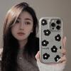 Black Flowers iPhone15Mobile phone shell for iphone14Acrylic13Suitable for electroplating16promax Korean-style simplicity