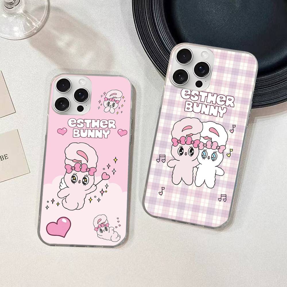 Lovely Cartoon Esthers Bunny For iPhone 14 Pro Max 13 17 11 16 12 15 Air Plus Satin Colorful Phone Case