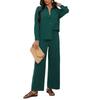 Spring and Summer Women's Casual Commuter Holiday Style Solid Colour Button Cardigan Top Wide Leg Trousers Suit
