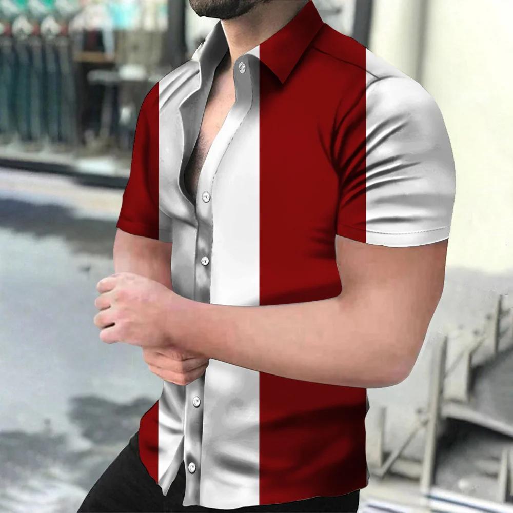 Holiday Beach Striped 3D Print Men Tops Man/Women Casual Fashion Short Sleeves Shirt Lapel Button Shirt Oversized Unisex Clothes