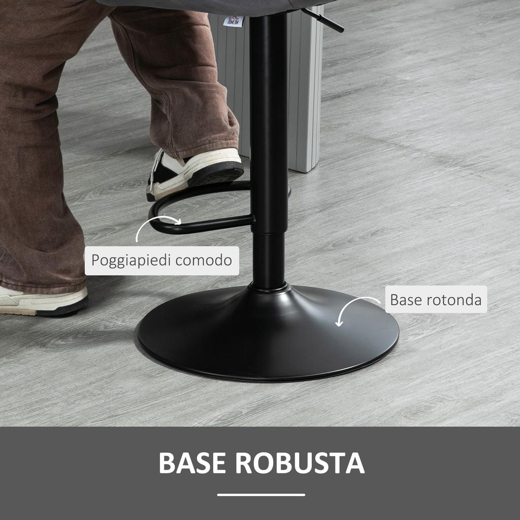 Set of 2 Height-Adjustable Bar Stools with Ergonomic Seat and Footrest, Tall Stools in Velvet Effect and Metal, 47x51.5x92-114 cm, Grey
