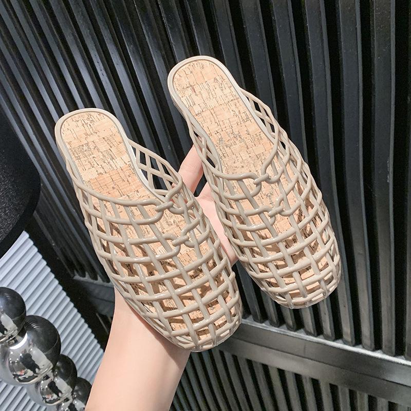 2025 Summer New TR Crystal Sandals Hollow Transparent Jelly Shoes Women's Flat-soled Outer Bag Head Beach Hole Shoes