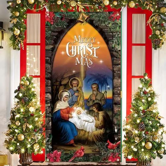 Рождественский вертеп, баннер с изображением Иисуса, святая ночь, рождественский дверной знак, религиозный декоративный фон