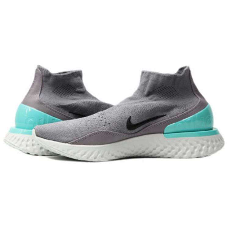 Nike Кроссовки унисекс Rise React Flyknit Gunsmoke серо-черные-темно-штукатурные-Aurora-зеленые AV5554-002