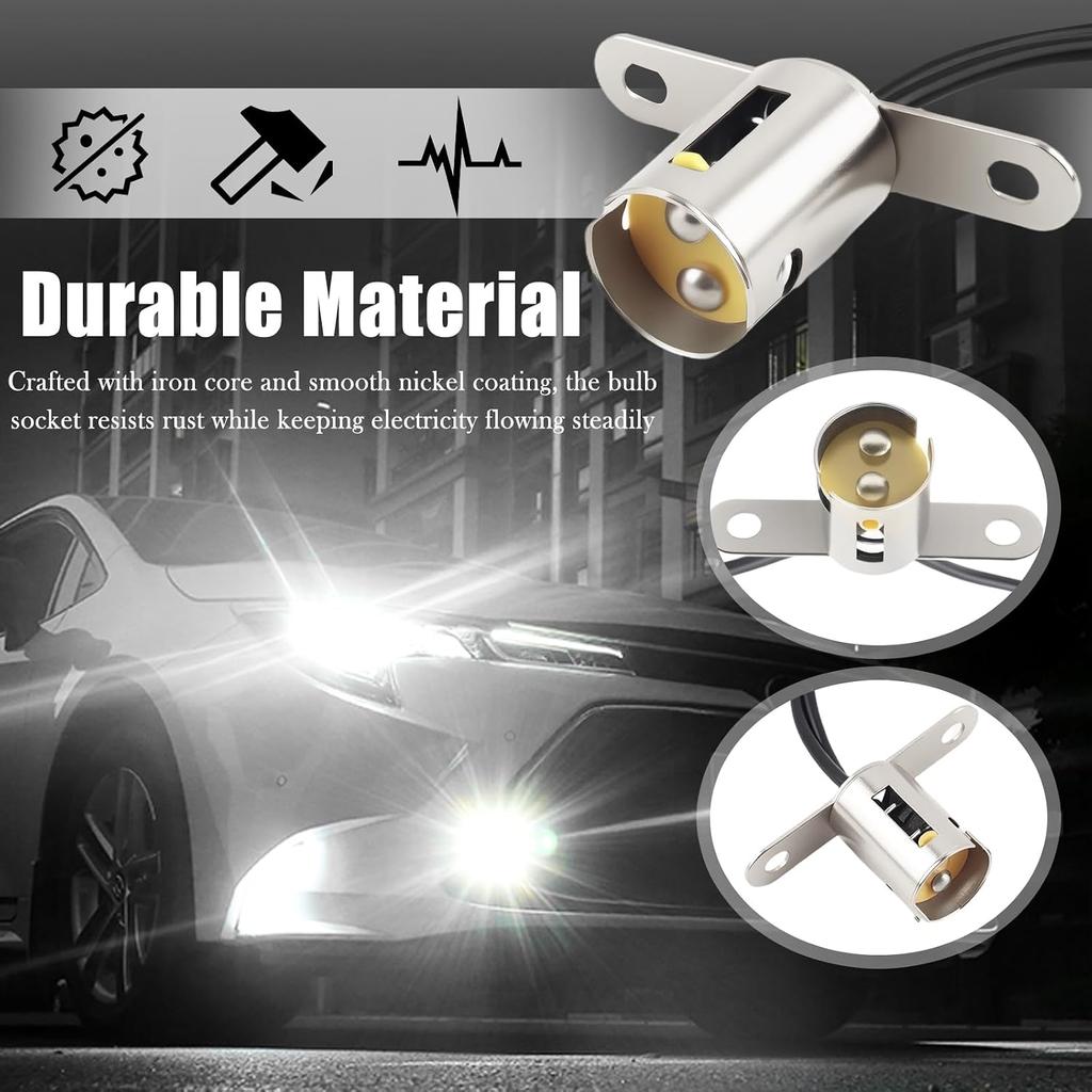 2PCS BA15D Light Bulb Socket,Bayonet Type BA15D Led Bulb Socket with Dual Wire Connector,Universal Long Bracket Car Light Sockets Car Accessories for