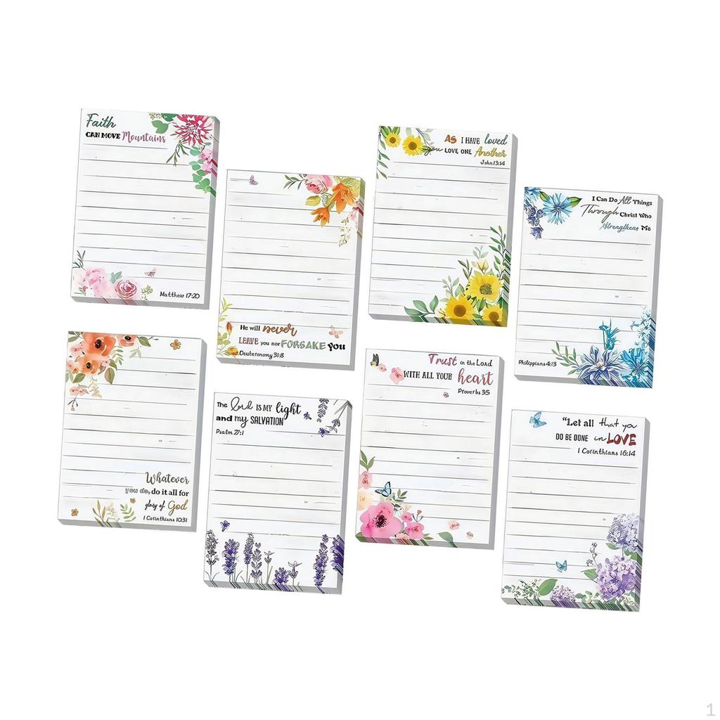 8 Bible Sticky Notes with And Quotes, Floral Christian Design, Inspirational Memo Pads for