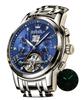 OLEVS Men's Popular Blue Automatic Skeleton Watch with Luminous Display, Calendar, Date Display, Waterproof, and Stylish Design