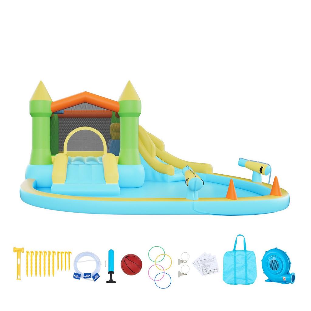 Inflatable Bounce House, 12.5 x 13.1 x 6.5 ft Inflatable Bounce House Water Slide, Bouncer Castle with Castle Bounces, Basketball Hoop, Splash Pool &