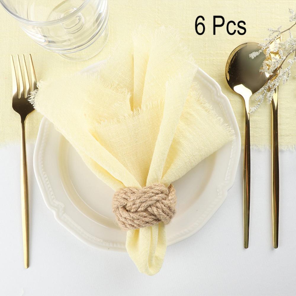 6PCS Rustic Style Burr Edge Cotton Napkin Tassel Design Gauze Tea Towel Wedding