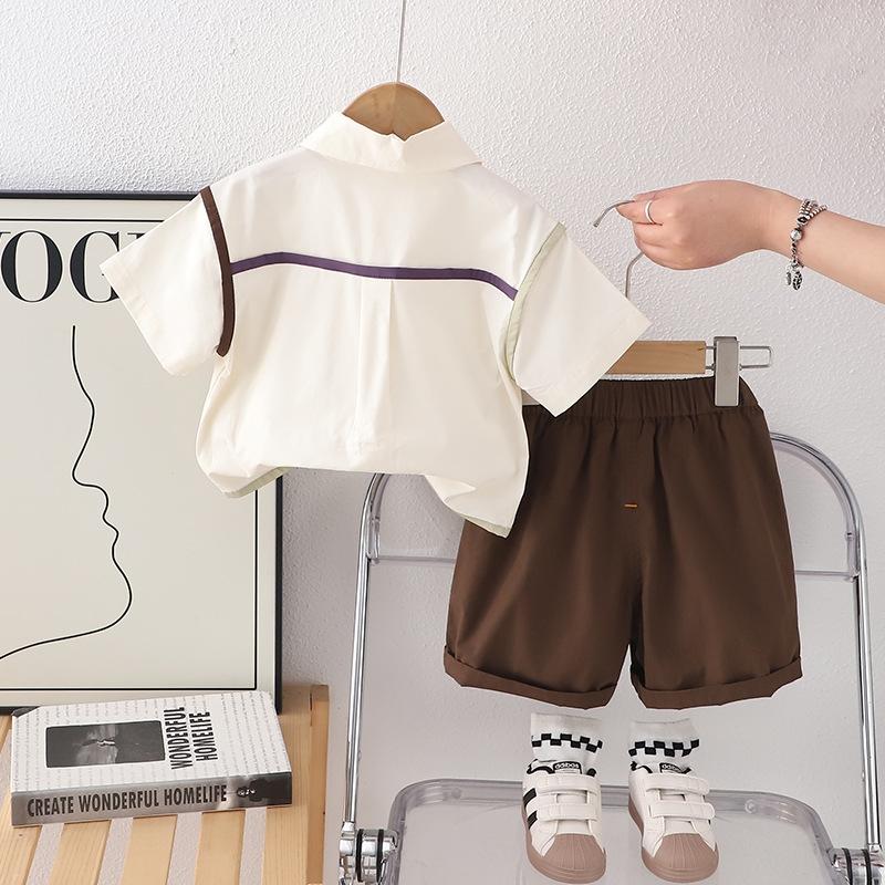 Комплект из 2 предметов для малышей, летние спортивные костюмы для детей, детская одежда, однотонные футболки и шорты с карманами и отложным воротником, детские костюмы