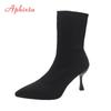 Fashion Aphixta 9cm 7cm 5cm Stretch Fabric Socks Boots Women Black Shoes Elegant Pointed Toe Knitting Elastic Ankle Boots for Women