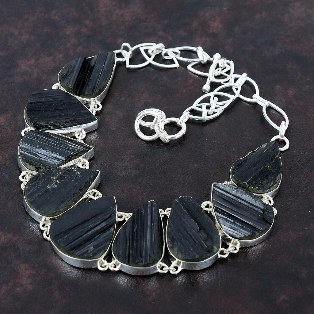 Black Tourmaline Rough Necklace Original Gemstone Necklace 925 Sterling Silver Necklace Adjustable Chain Necklace Handmade Jewelry For Gift