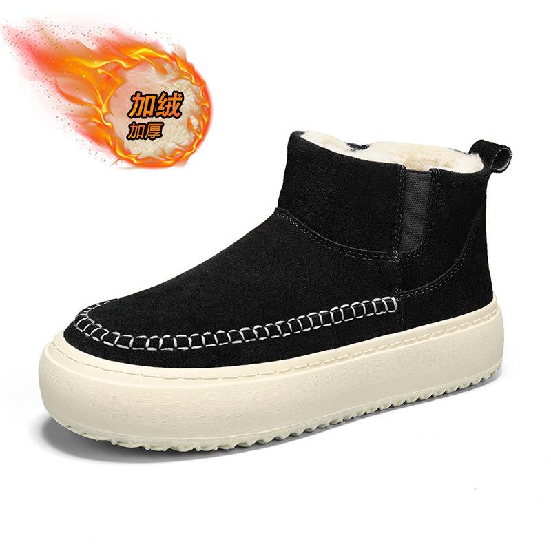 Зимние ботинки мужские флисовые теплые ленивые утолщенные хлопковые ботинки на толстой подошве нескользящие короткие ботинки