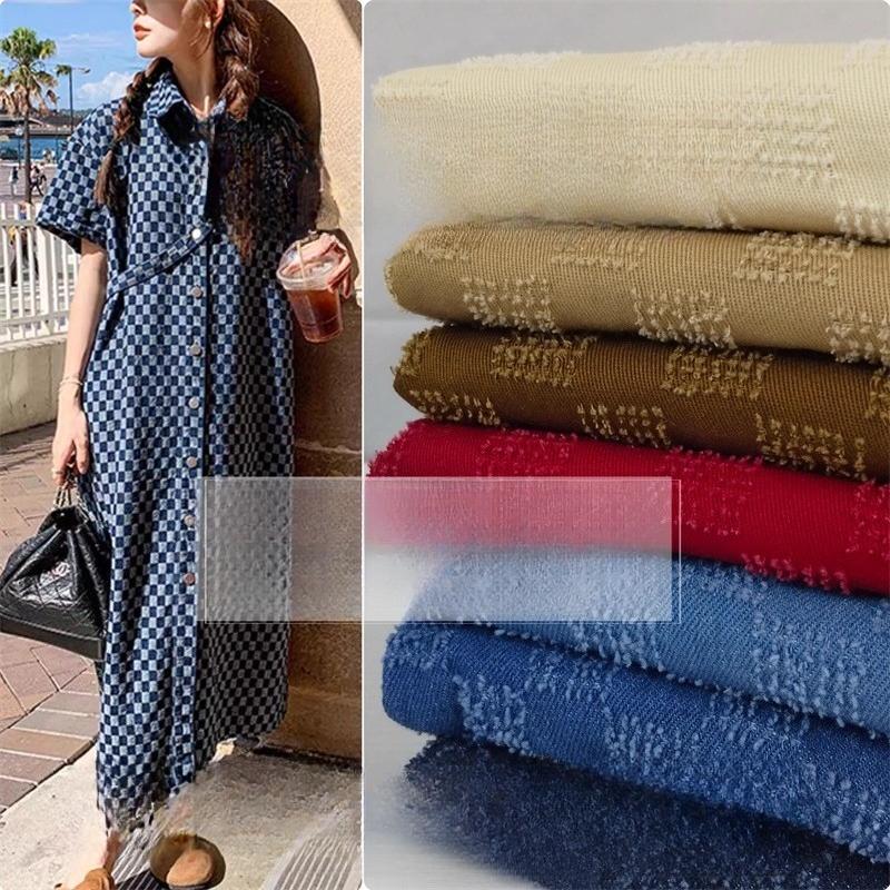 Washed Pure Cotton Denim Jacquard Fabric Vintage Crochet for Diy Sewing Jacket Shirt Dress Clothing Design Fabrics Cloth