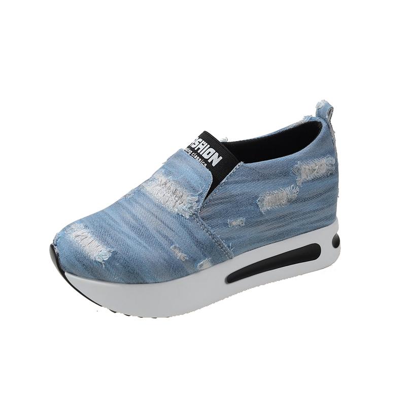 Кроссовки, женская вулканизированная обувь, трендовая обувь на платформе, танкетка для бега, повседневная джинсовая удобная модная одежда для девочек