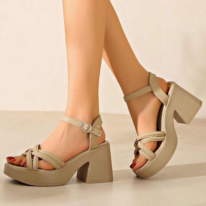 Средний каблук французские босоножки на высоком каблуке женские толстые каблуки с нежным феерическим стилем с юбкой женские босоножки лето 2025