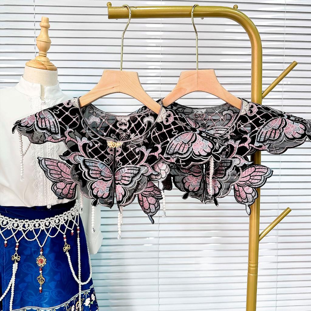 Purple Butterfly Embroidery Hanfu Collar Adult Cloud Shoulder Autumn and Winter New Chinese Style Matching Horse Face Skirt Top