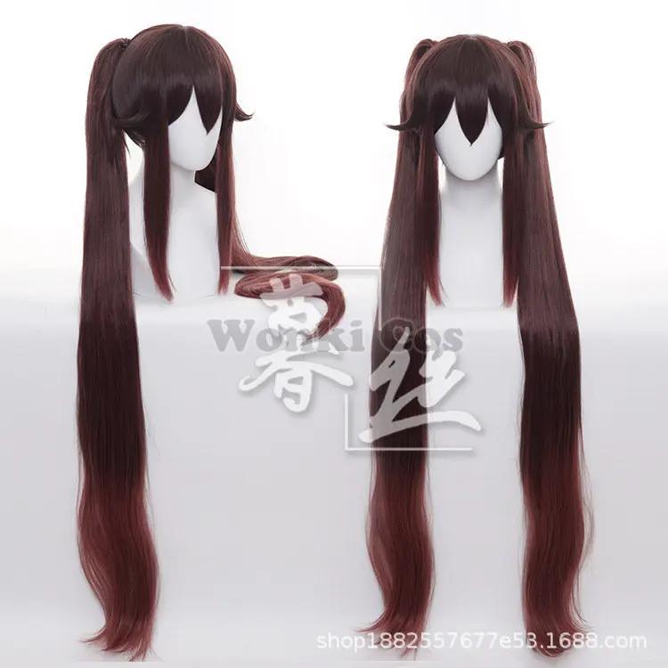 Game Impact Hutao Cosplay Costume Hu Tao Cosplay Wig With Hat Original Rings Double Ponytail Full Set