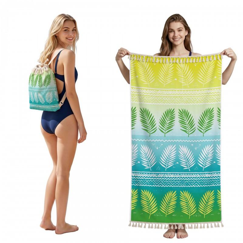 Quick-Dry Beach Towel With Sea Turtle Coral Fringe Design Foldable Portable Storage Bag Bath