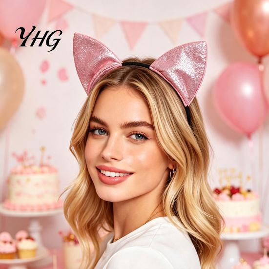 Cute Animal Ear Headpiece Furry Cat Ears Headband for Women, Glitter Hair Accessories Accessory Halloween Costume Cosplay Party And Masquerade Events