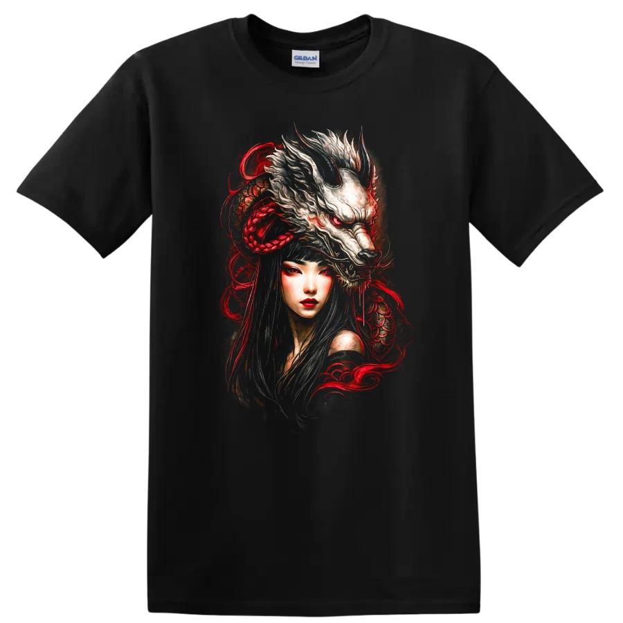 Japanese Style Dragon Woman T Shirt Fantasy Art Graphic Tee Asian Culture