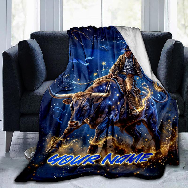 1PC Custom Name Cosmic Bull" blanket versatile,all-season throw suitable for the living room,bedroom,camping,travel,and gift