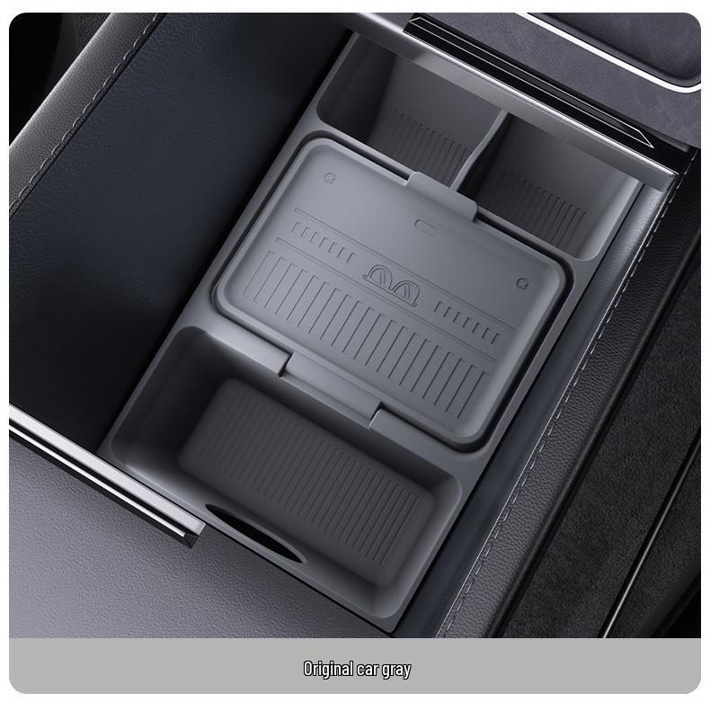 Tesla Central Console Storage Box: Original Car Color, Convenient Silicone Organizer for Lower Console Layer
