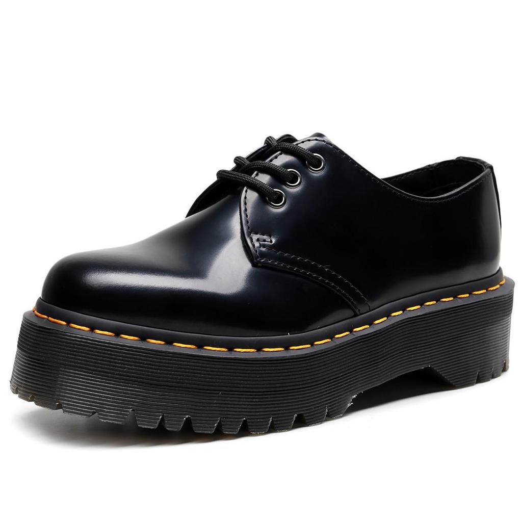 thick-soled 3-hole small leather shoes women's low-top, genuine leather mirror round head patent leather student muffin bottom short boots