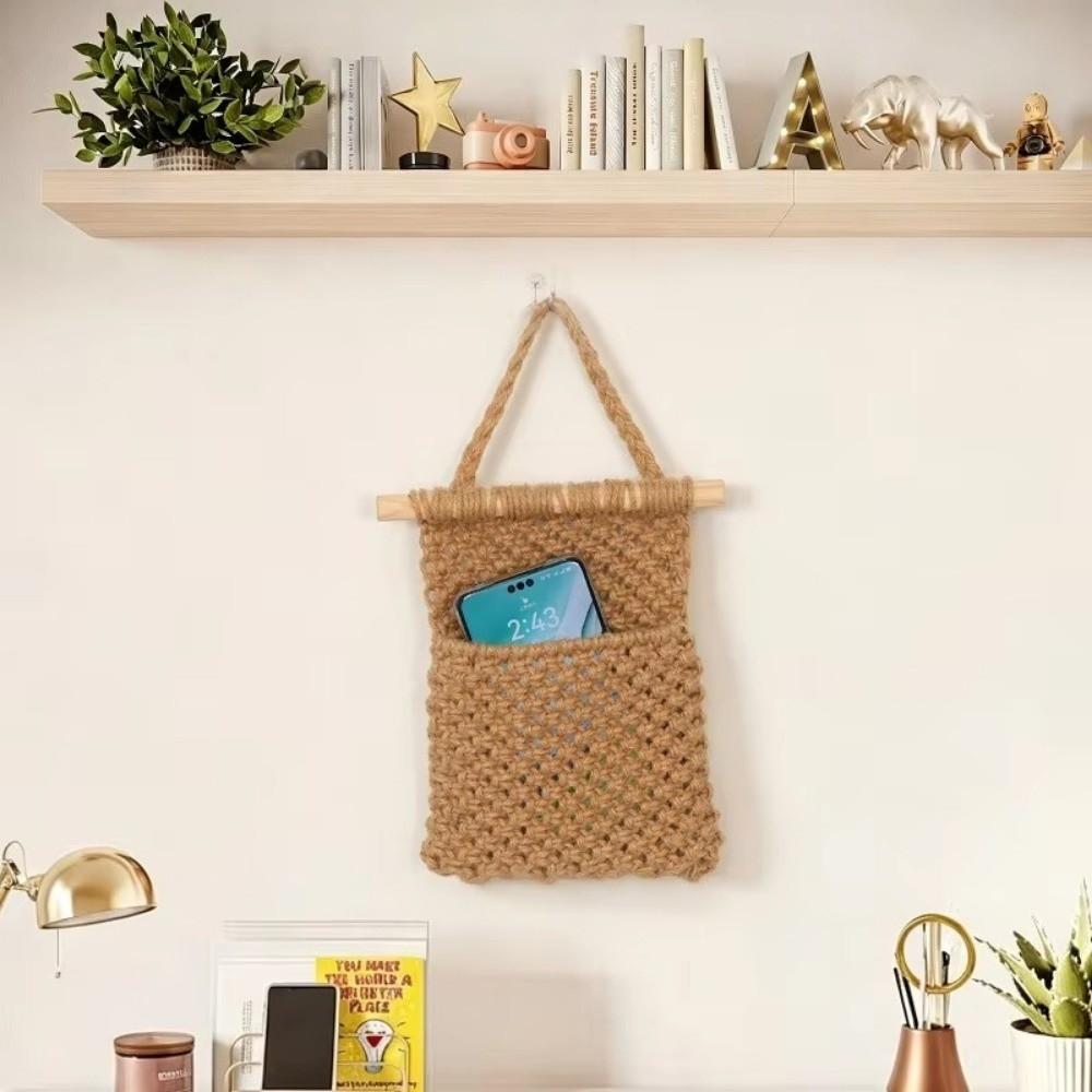 Wall Mount Wall Hanging Storage Net Bag Hand Woven Key Phone Hanging Pouch Small Space