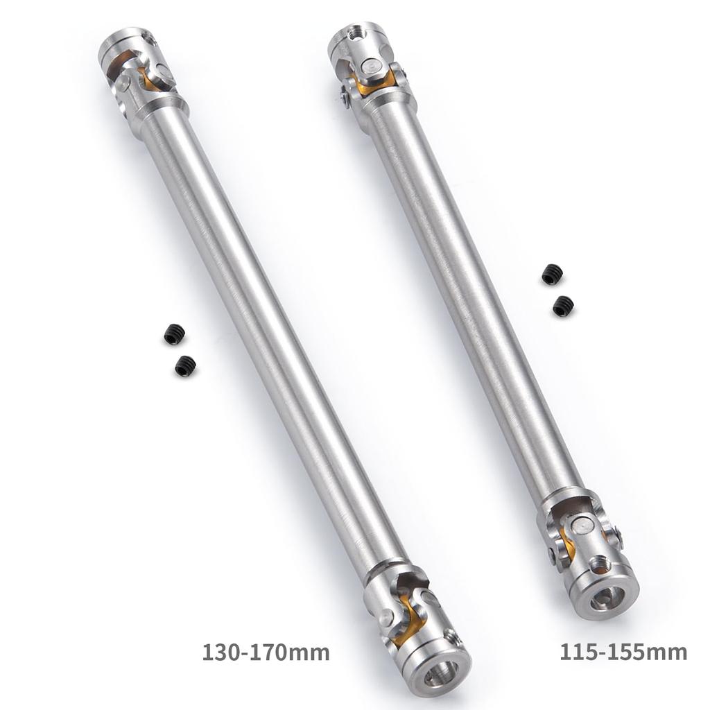 TRZX 2pcs Metal RC Drive Shafts for RC 1/14 Tamiya Trailer Tractor Truck Upgrade Parts (115-155mm + 130-170mm)