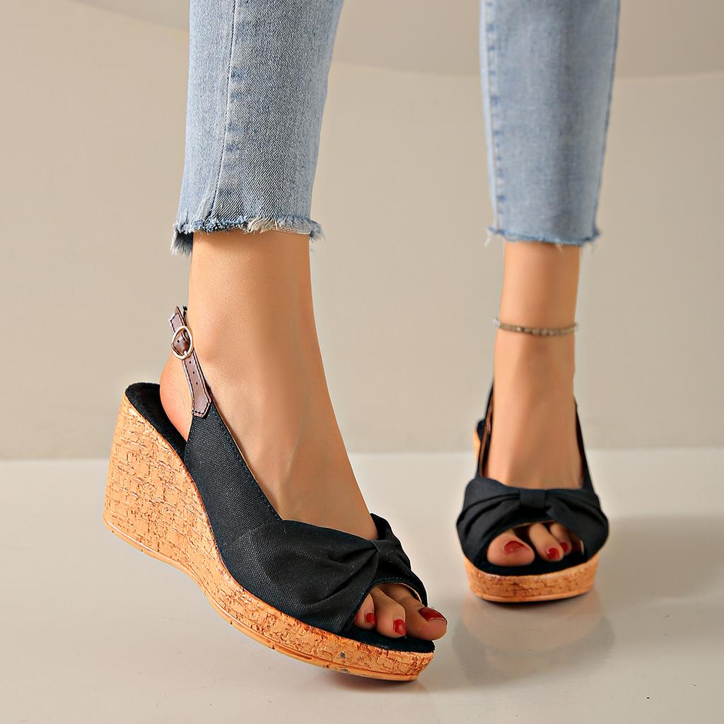 Женские босоножки на танкетке, модные удобные легкие износостойкие женские офисные свадебные босоножки на высоком каблуке с пряжкой и открытым носком