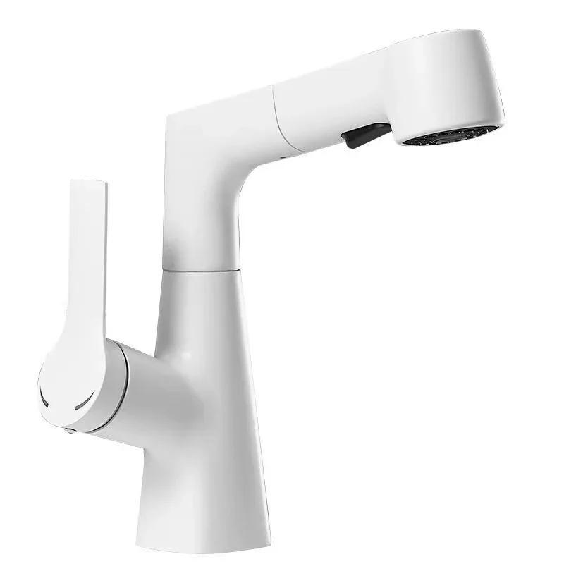 White Pull-Out Wash Basin Faucet | 360° Swivel Lift Design | Hot & Cold Multi-Function for Bathroom