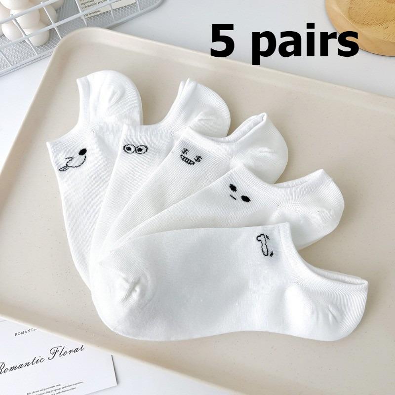 5 пар белых минималистичных коротких носков, забавные носки с выражением лица, впитывающие пот и не пропускающие запахи, тонкие спортивные носки-лодочки с низким вырезом
