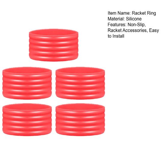 5Pcs Silicone Racket Handle Grip Ring Non-Slip Absorbent Tennis Pickleball Racquetball Badminton Squash Bat Overgrip Handle Band
