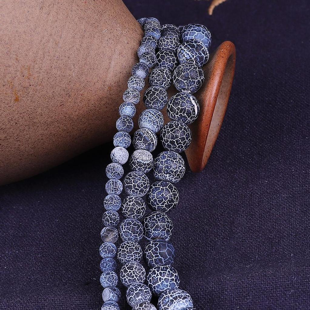 Natural Stone Black Weathered Agates Round Beads for Jewelry Making 15'' Strand