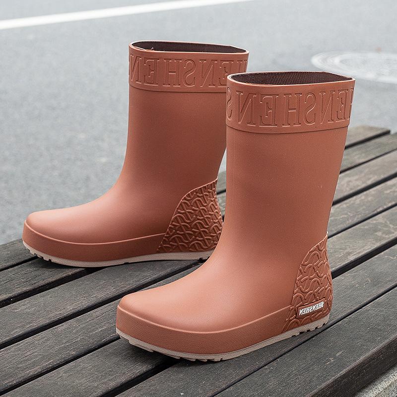 Women's Mid-tube Rain Boots Rubber Boots Warm Overshoes Waterproof Outdoor Non-slip Wear-resistant Fashion All-match Rain Boots