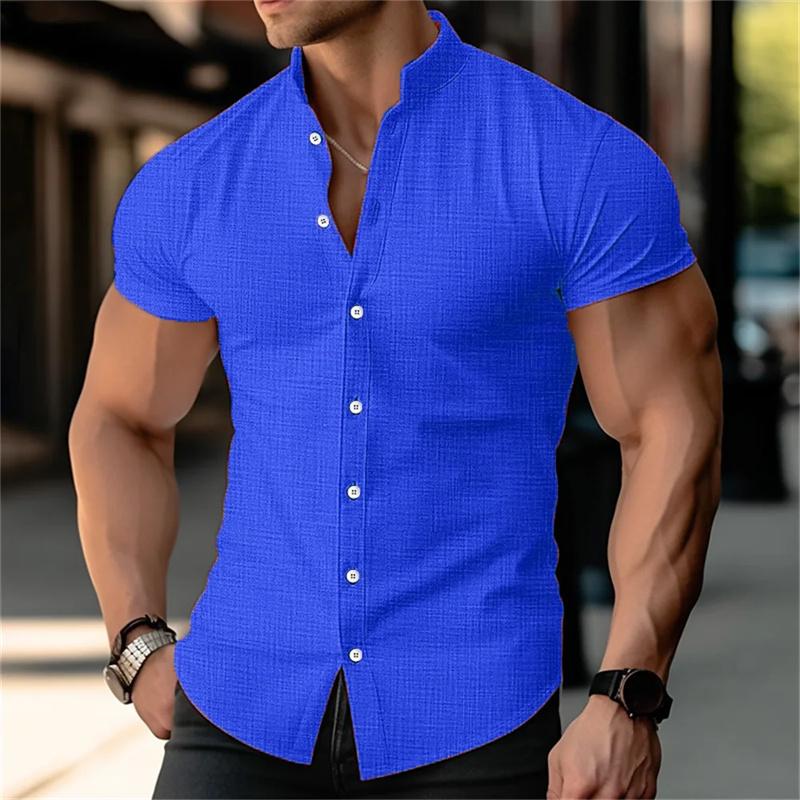 Мужская льняная рубашка с коротким рукавом Hawaii Beach Fashion Breathable Lightweight Top Blue White Black Pink Plus Size