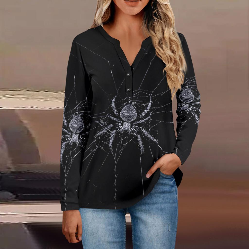 Women's Button Neck Tops Women's Casual Everyday Tops Long Sleeve V Neck Fashion Print Shirt Tops Pocket Tee Sweatshirts