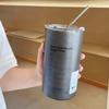 With Straw Stainless Steel Coffee Mug Double-layer Vacuum Handheld Drinking Mug  Gifts