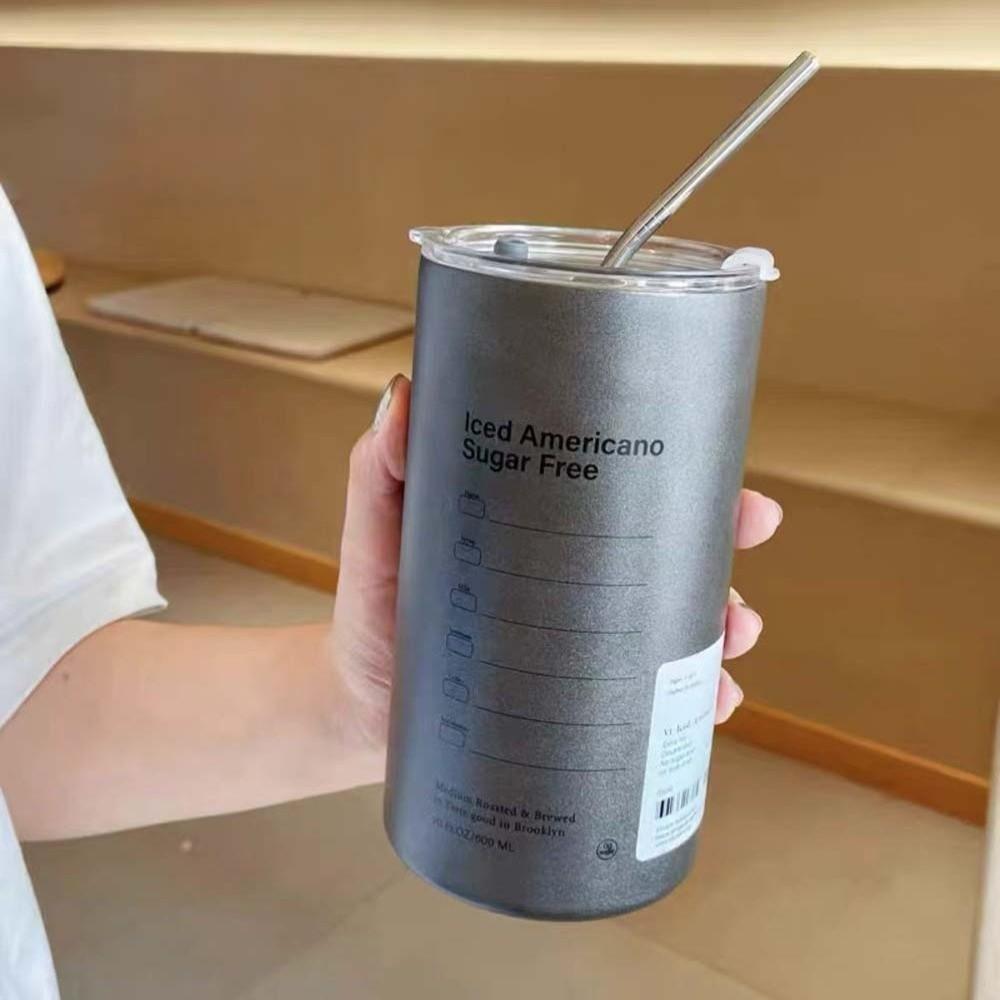 With Straw Stainless Steel Coffee Mug Double-layer Vacuum Handheld Drinking Mug Gifts