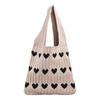 Women Shoulder Bag Knitted Large Capacity Wide Shoulder Straps Heat Pattern Contrast Color Large Opening Lightweight Lady Handbag Tote Bag